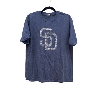 San Diego Padres blue script shirt, ‘Pad Squad’ game tee, men’s large